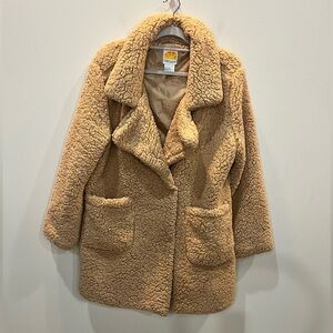 C&C California Teddy Sherpa Coat Women’s Size XL Light Brown‎ Tan Mid Length EUC